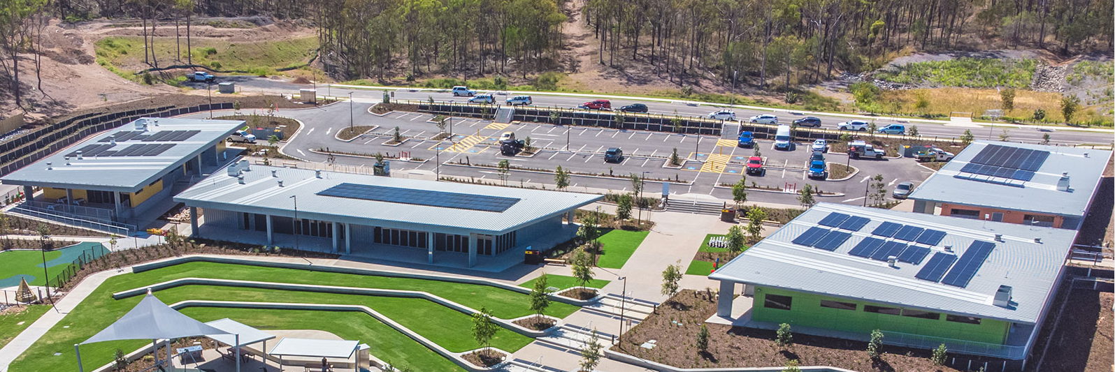 Aerial view of Gladstone Community Precinct with rooftop solar panels